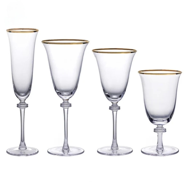 Golden Rim Glassware Red Wine Goblet Champagne Crystal Glass Drinking Cups