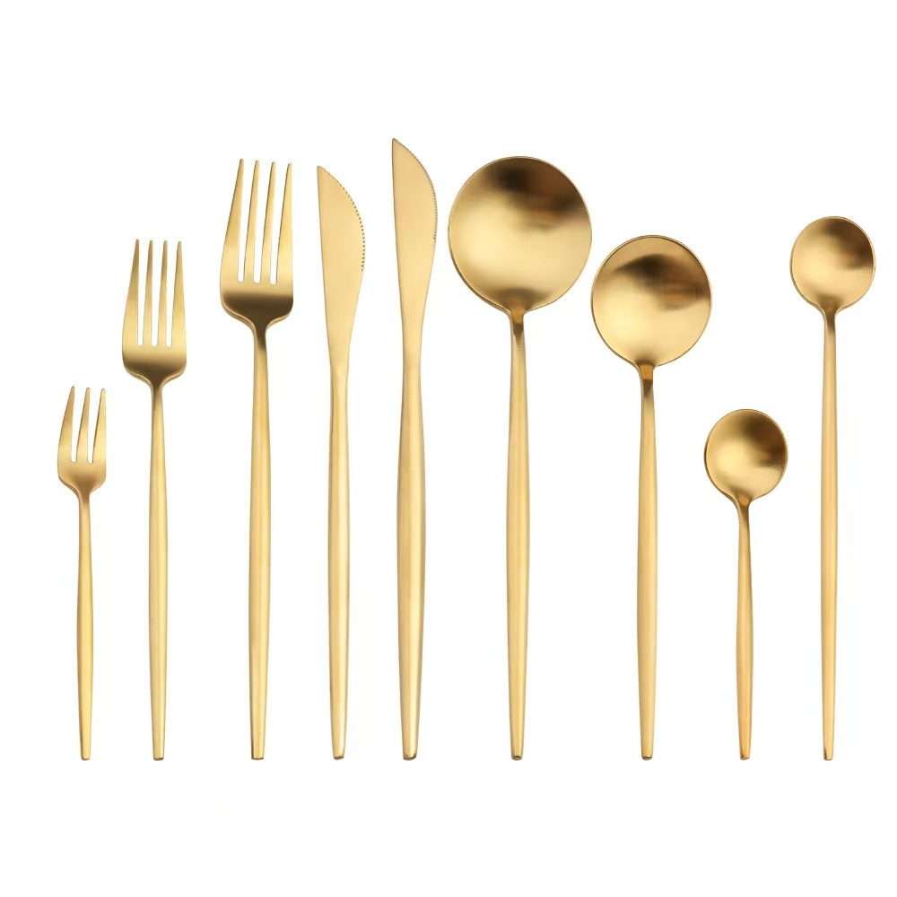 Grandwell Tableware Matte Portuguese Cutlery Set Royal Flatware Service Matt Cutlery Set Collections Gold Plated