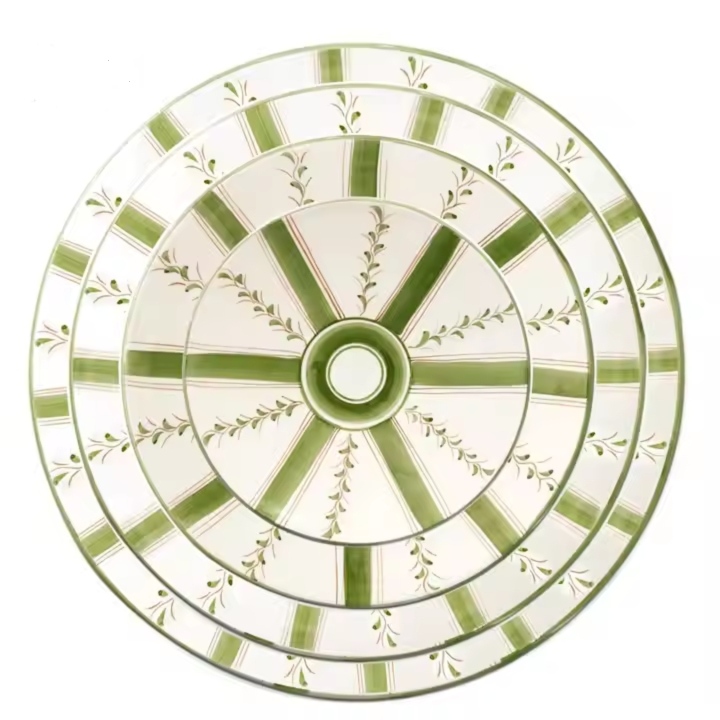 Hot sale vintage green stripe bone china charger plate dinner plate set 