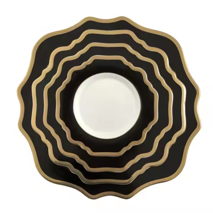 Grandwell tableware Sun Flower Luxury Wedding Charger Plate with Golden Rim Porcelain