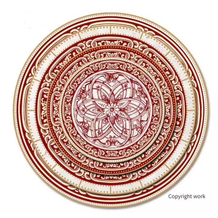 Grandwell tableware ceramic tableware and dishes sets red fine bone china charger plates wedding decoration