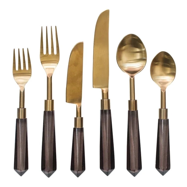 Acrylic Brown Handle Gold Tableware Diamond Flatware Stainless Steel Cutlery Set Transparent Clear