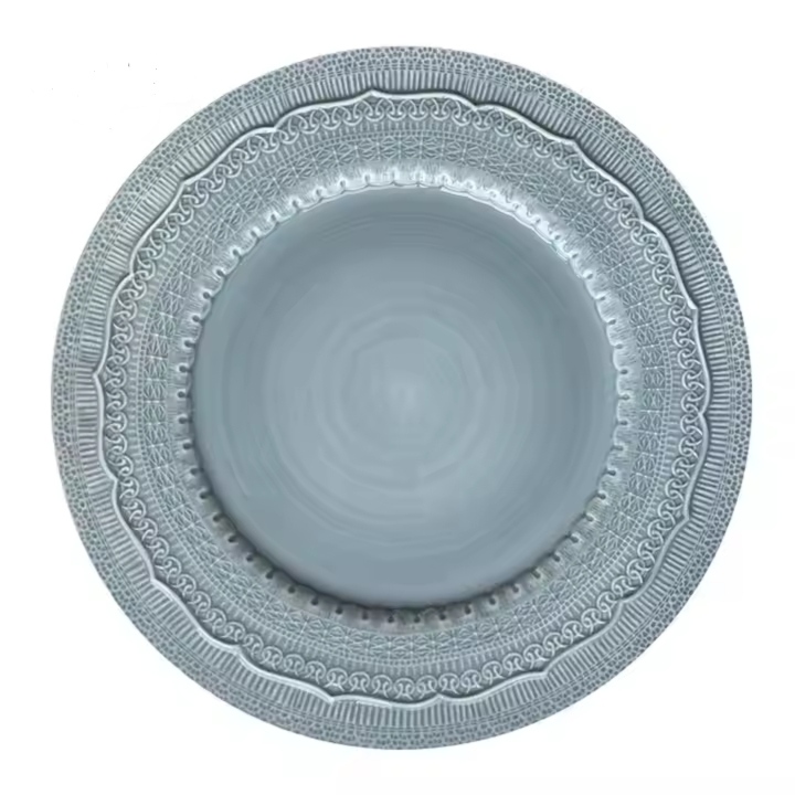 Grandwell Tableware embossed lace round plate porcelain dishes 