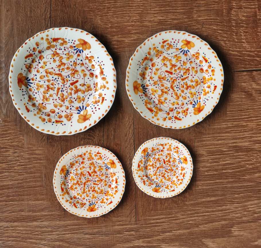 Vintage orange floral 12inch charger plate dinner plate set ceramic dishes wedding decorative hand-painted wholesale porcelain