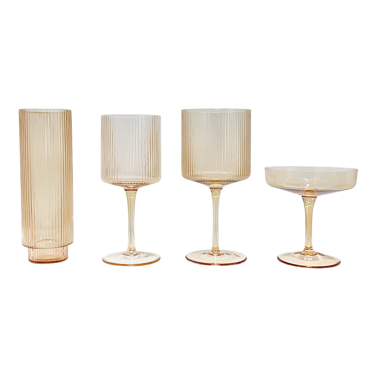 Grandwell tableware Amber Fluted Glassware Set