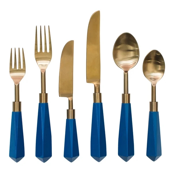 Acrylic Blue Navy Handle Gold Tableware Diamond Flatware Stainless Steel Cutlery Set Transparent Clear