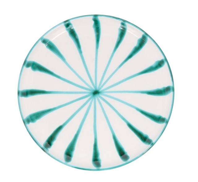 Hand-Painted Ceramic Dinner Plate with Radiating Teal Pattern