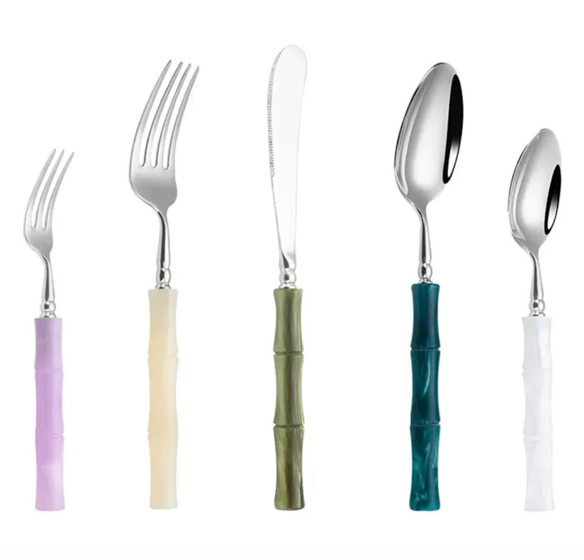 Acrylic Green Handle Golden Silver Tableware Flatware Stainless Steel Cutlery 4 Set 